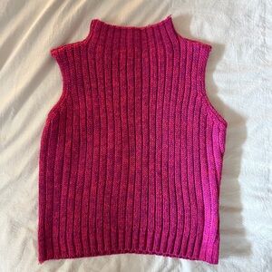 Ribbed Sleeveless Mock Neck Sweater Vest - Hot Pink